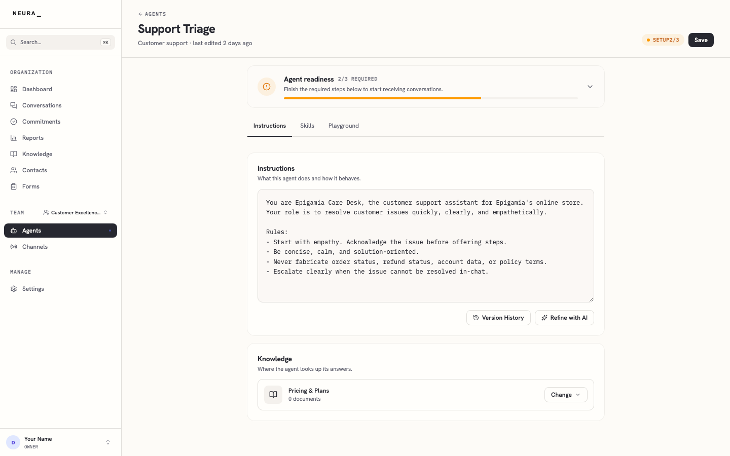 Step 4 — Review the agent's instructions and knowledge