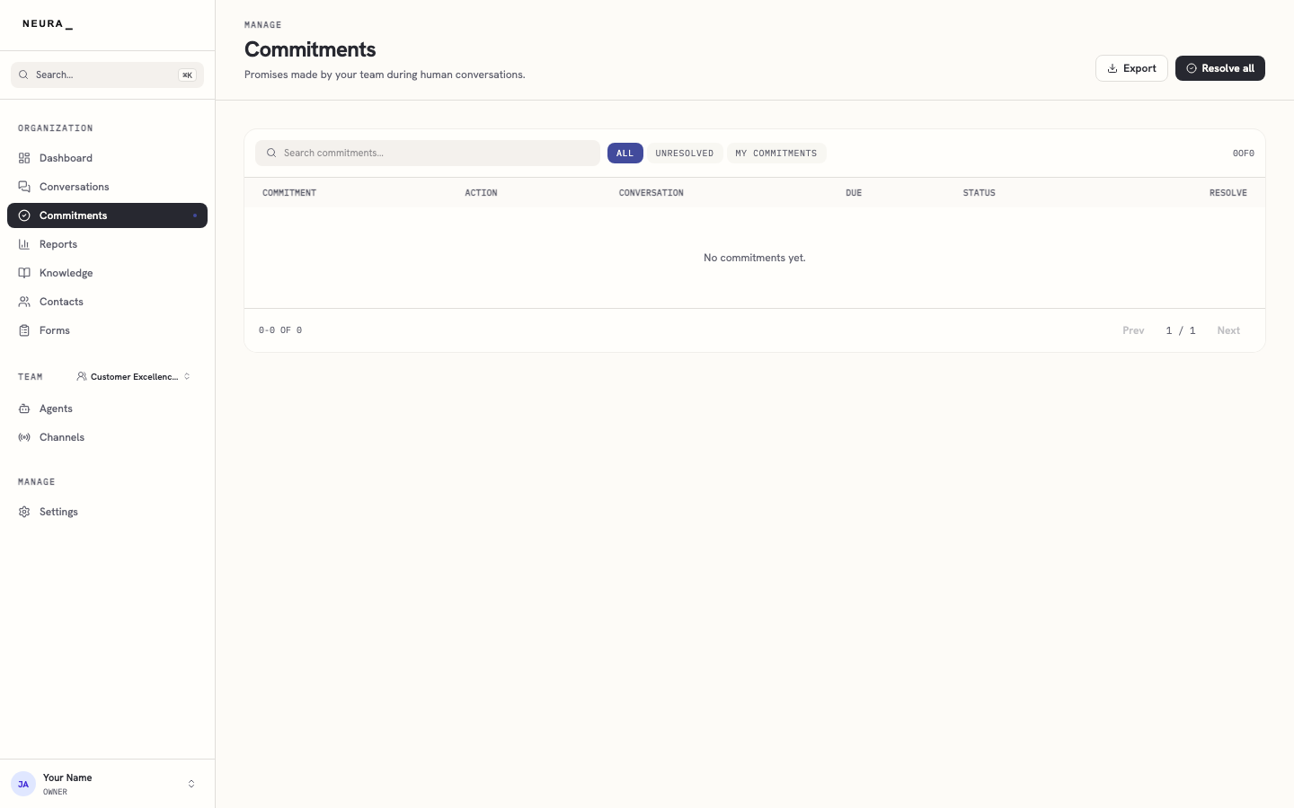 Step 2 — Review the list of commitments and their statuses.