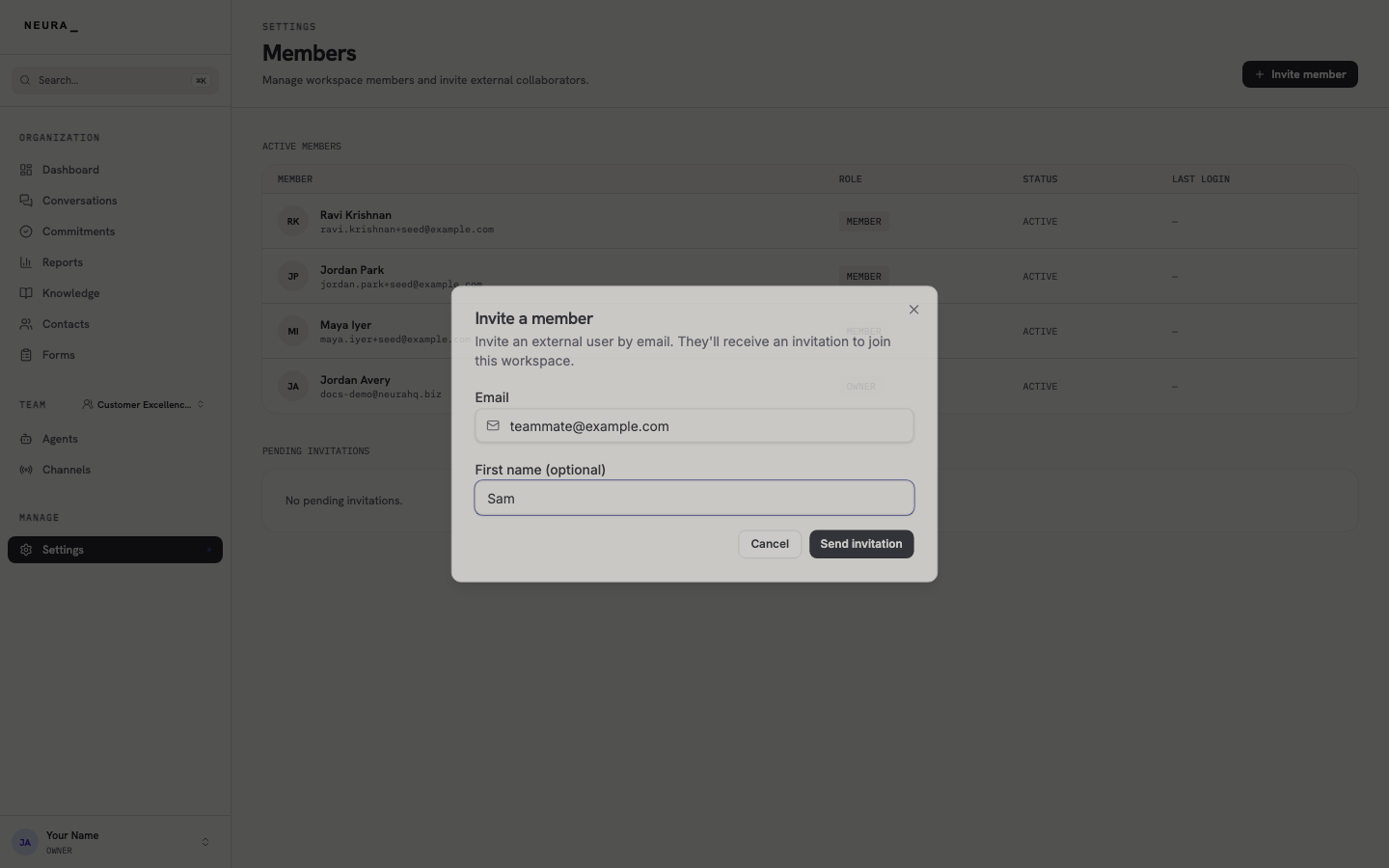 Step 6 — Click Send invitation to email them a join link.