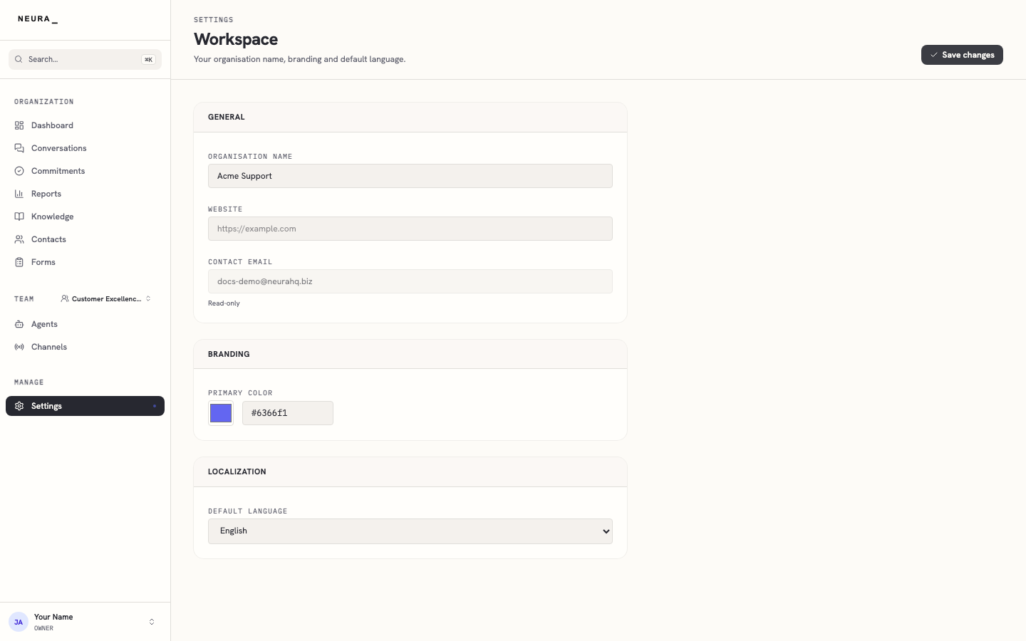 Step 5 — Confirm your workspace settings are saved.